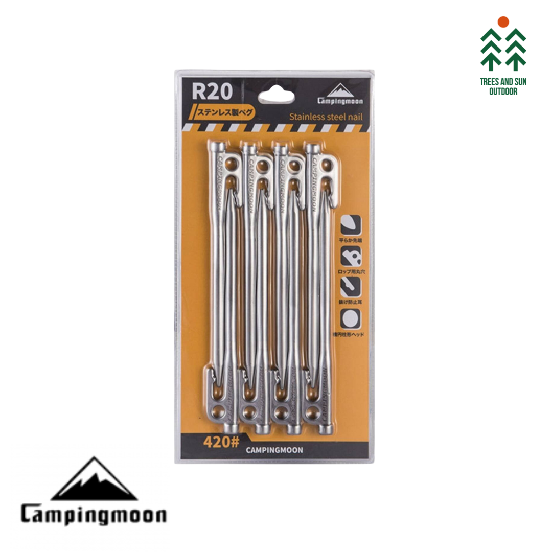 CAMPINGMOON R20-8pcs Tent Peg Stainless Steel Peg Hard Ground