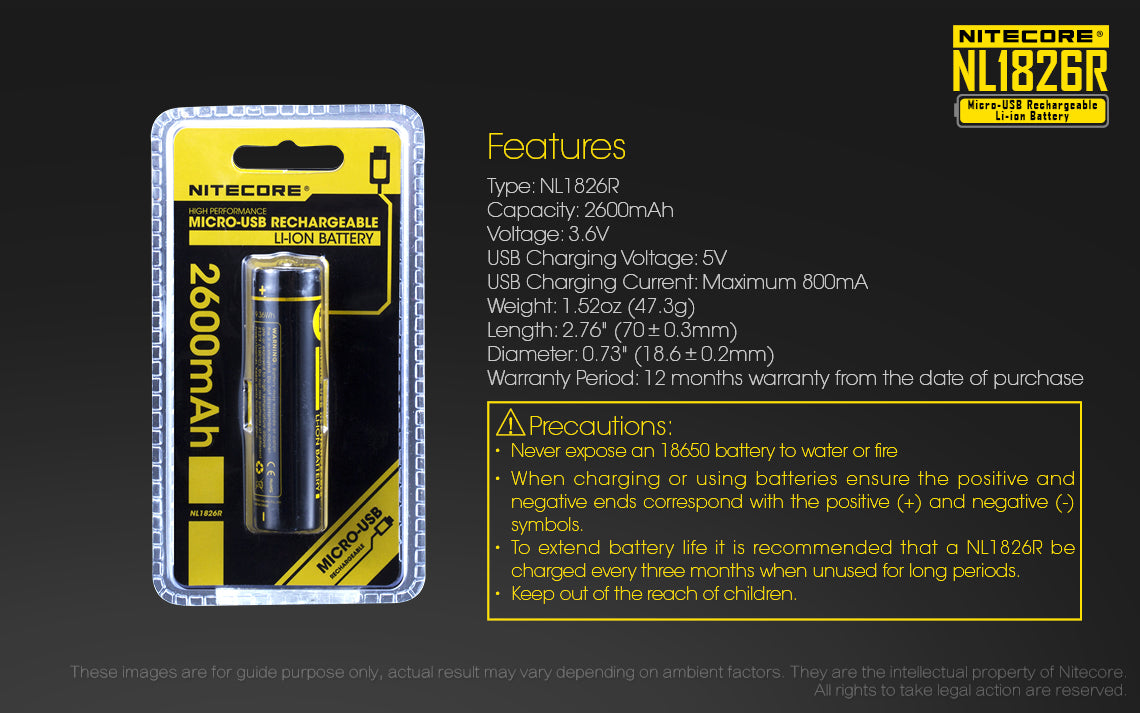 NITECORE NL1826R 18650 2600mAh USB-C Rechargeable Li-on Battery