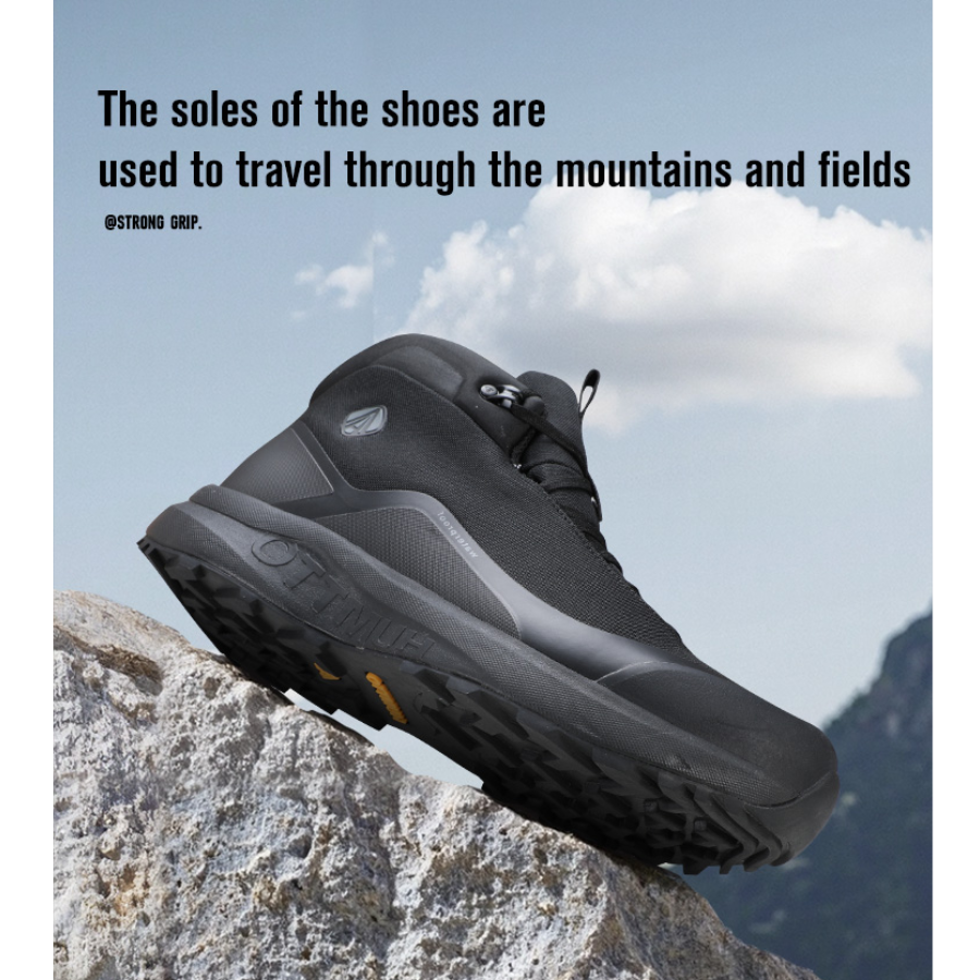 HUMTTO Men’s Mid-Cut Hiking Shoes Waterproof & Shock-Absorbing – Dark Blue/Grey