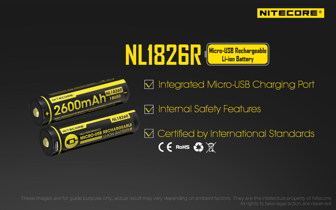 NITECORE NL1826R 18650 2600mAh USB-C Rechargeable Li-on Battery