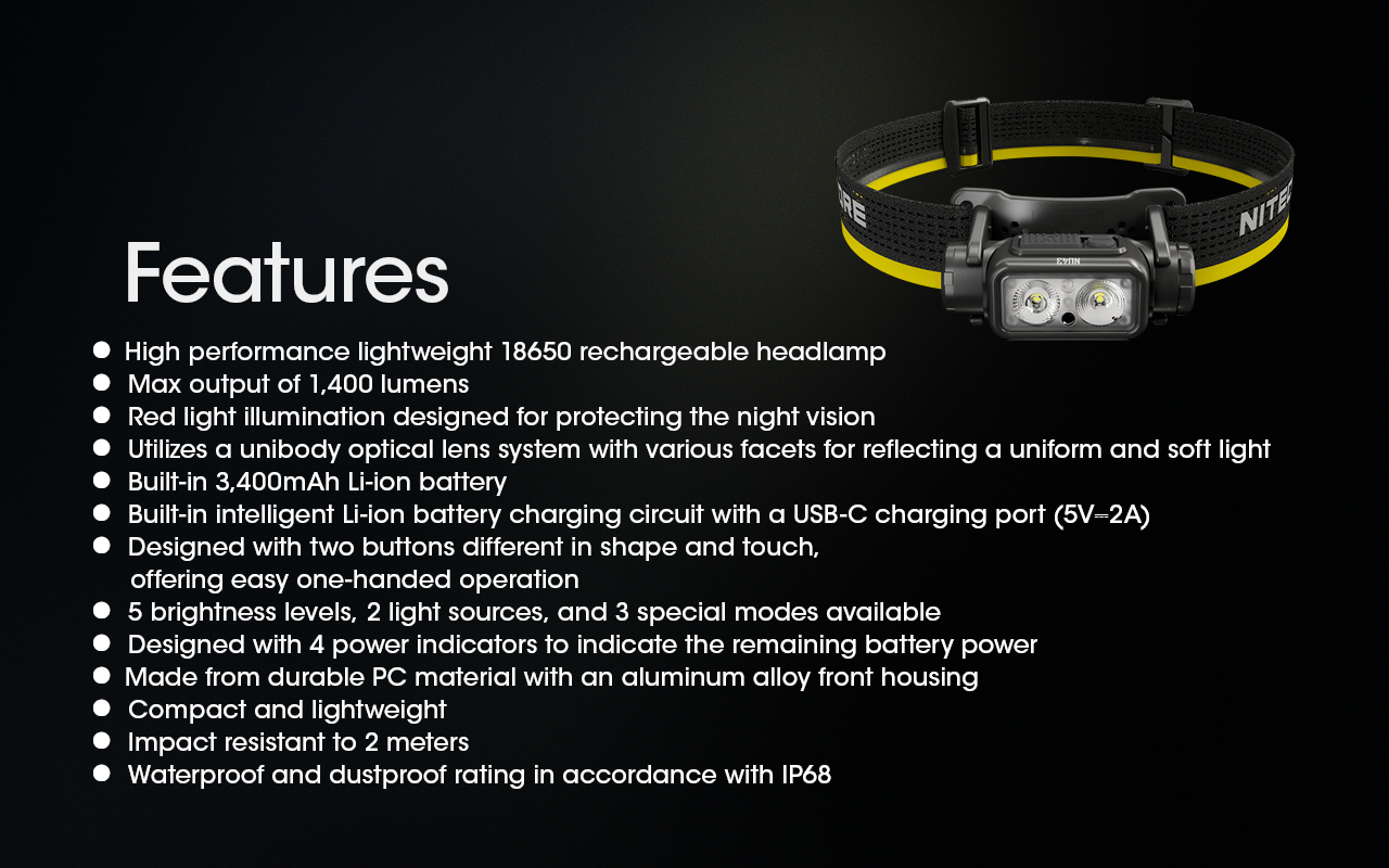NITECORE NU43 Built-In 3500mAh Battery Headlamp 1400LM