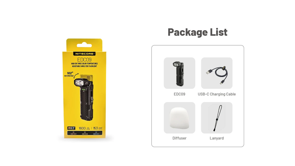 NITECORE EDC09 MCT Adjustable Angle Flashlight 1600LM