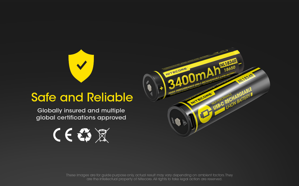 NITECORE NL1834R 18650 3400mAh USB-C Rechargeable Li-on Battery