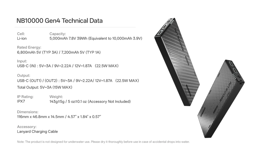 NITECORE NB10000 Gen4 Ultra-Lightweight Power Bank 10,000mAh