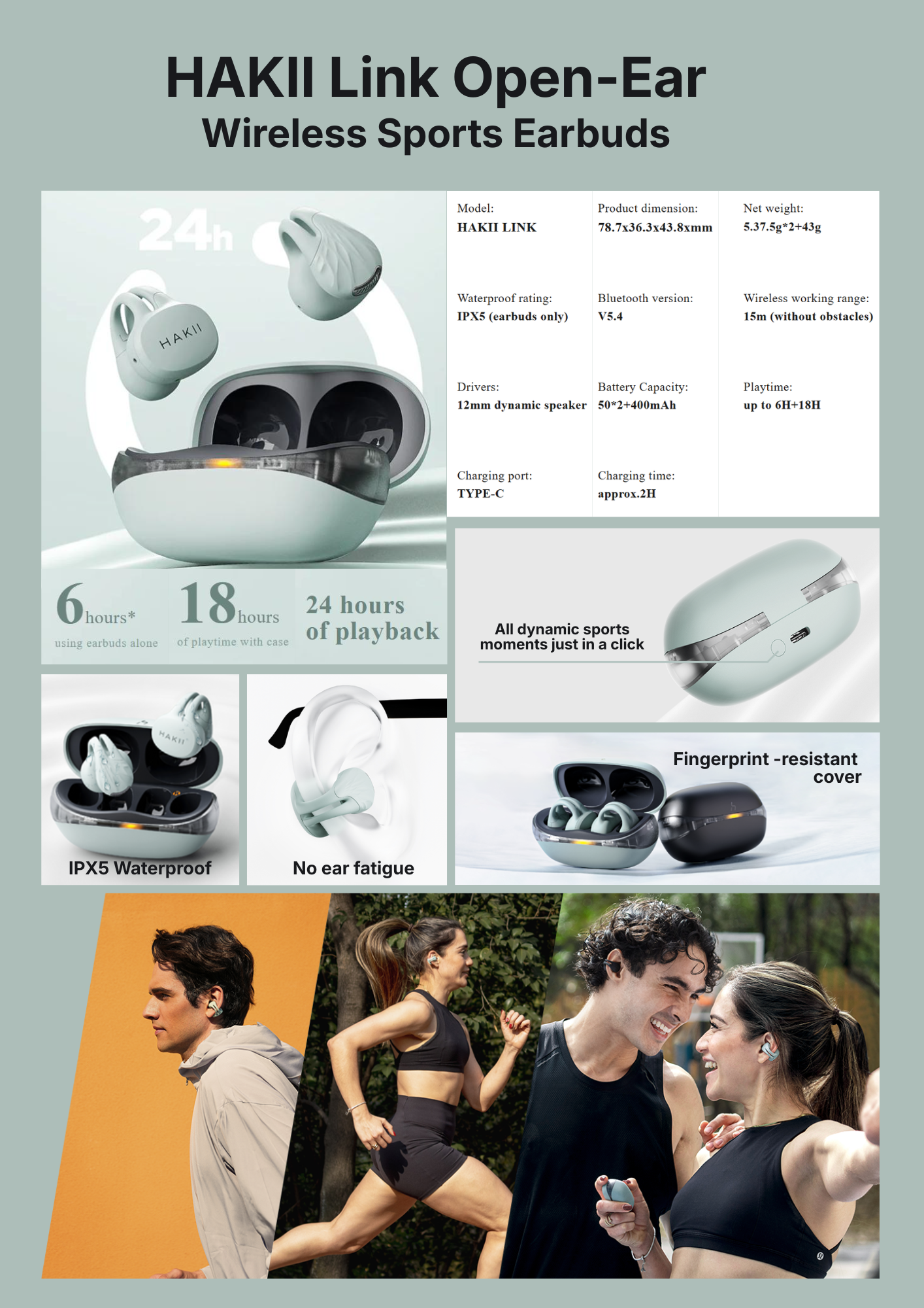HAKII Link Open-Ear Wireless Sports Earbuds