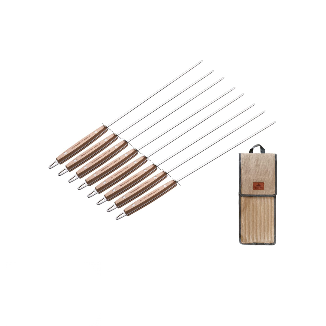 CAMPINGMOON K-480 Wooden Pattern Barbecue Skewer 8 Pcs Set