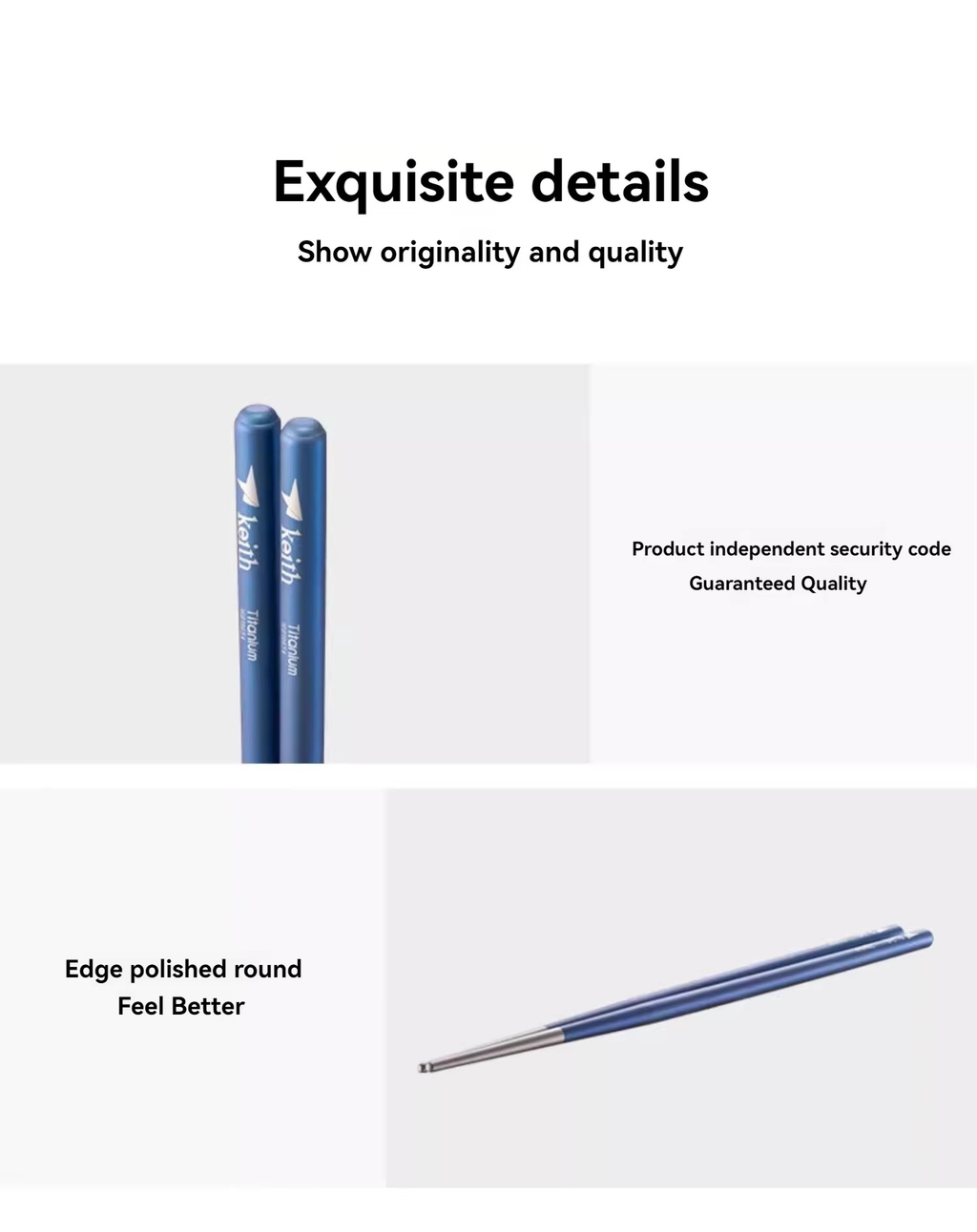 KEITH TITANIUM Round Handle Chopsticks Ti5661 Ti5662 Ti5663