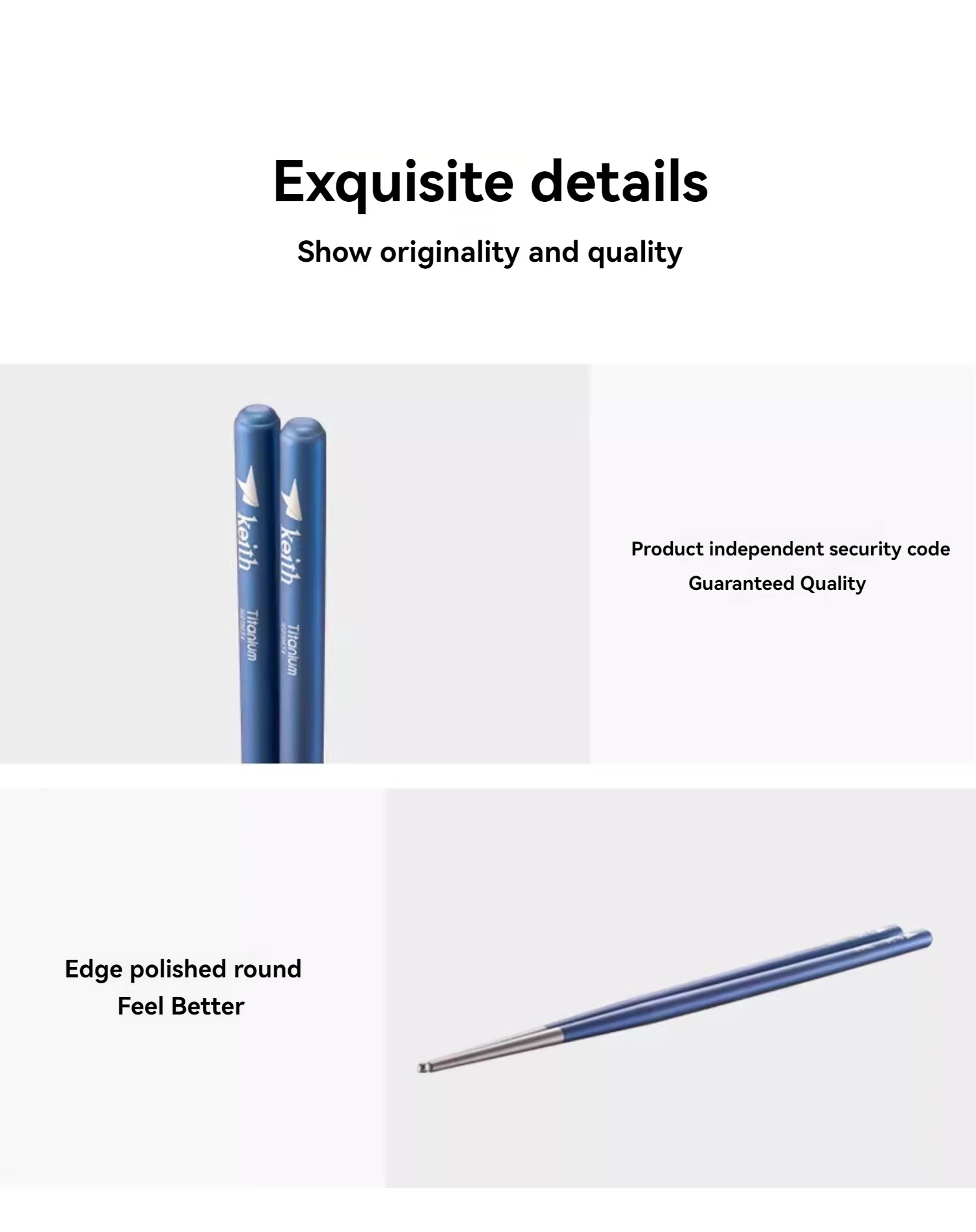 KEITH TITANIUM Round Handle Chopsticks Ti5661 Ti5662 Ti5663