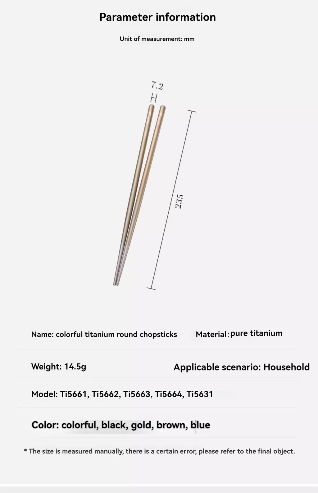 KEITH TITANIUM Round Handle Chopsticks Ti5661 Ti5662 Ti5663
