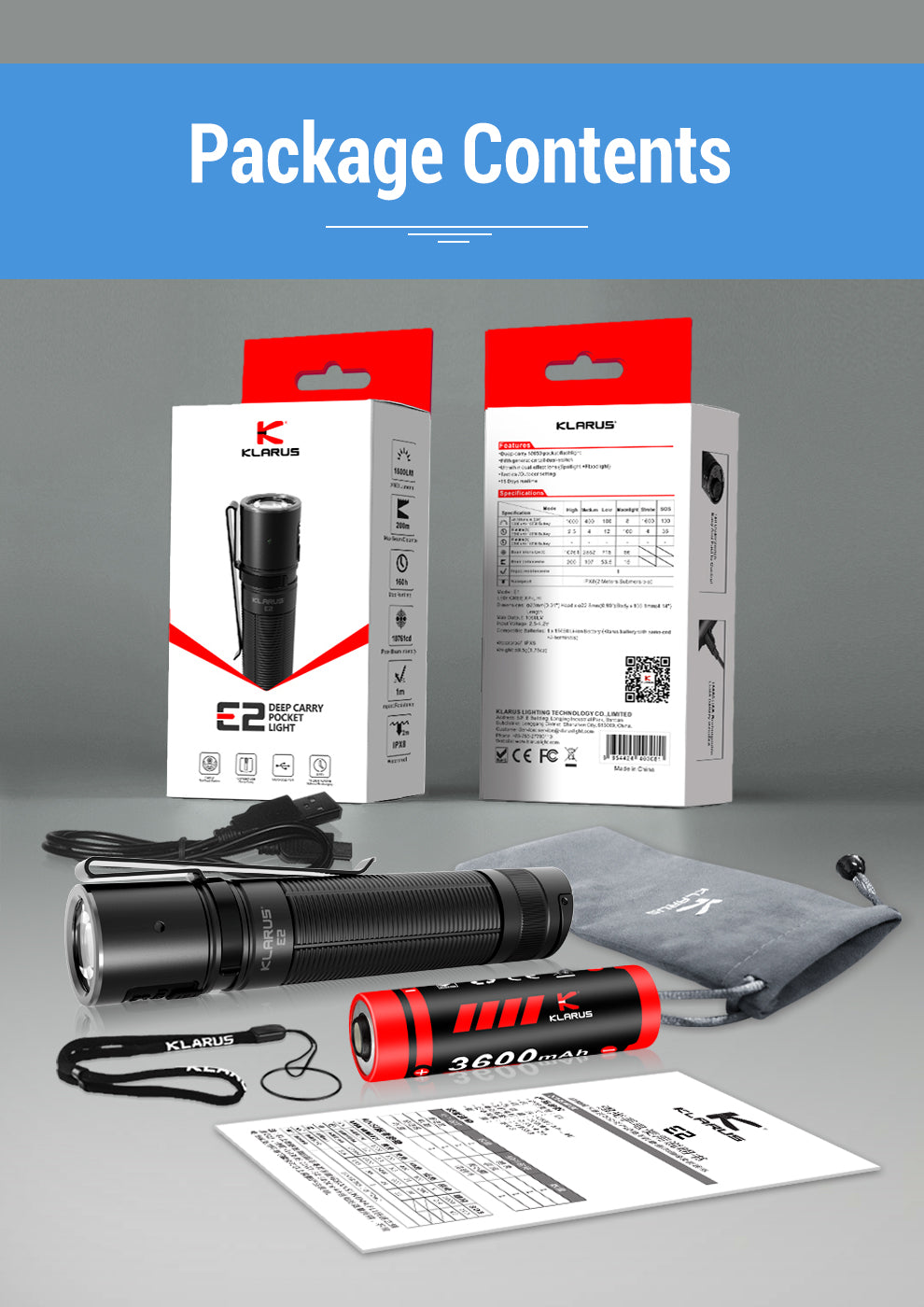 KLARUS E2 1600 Lumen EDC Pocket Flashlight