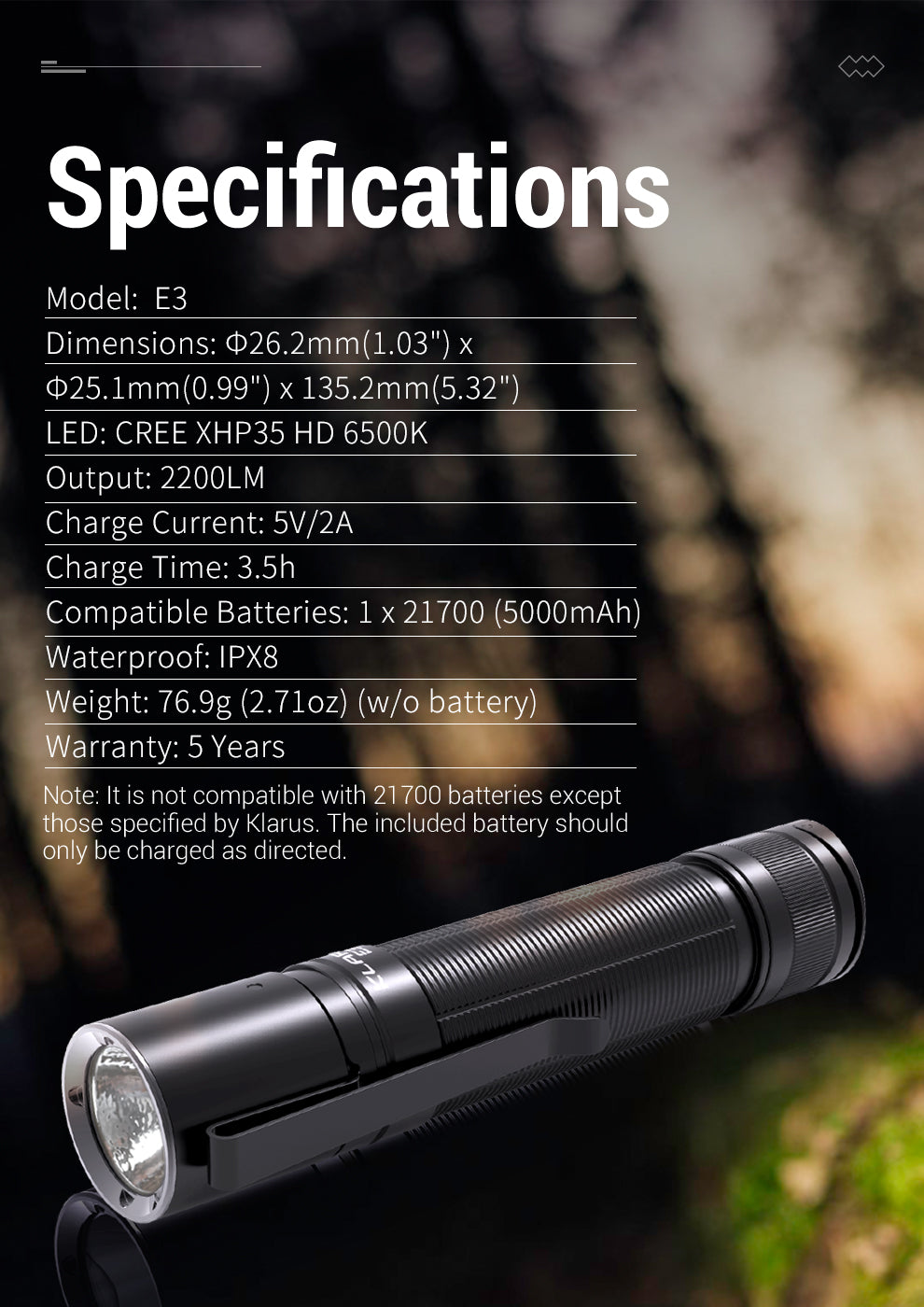 KLARUS E3 2200 Lumen EDC Pocket Flashlight
