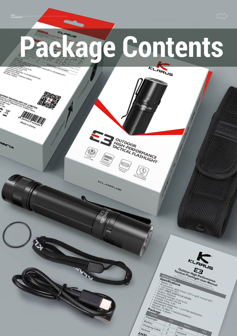 KLARUS E3 2200 Lumen EDC Pocket Flashlight