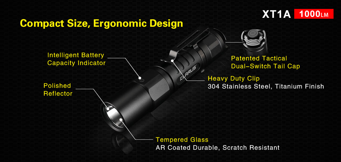 KLARUS XT1A 1000 Lumen Tactical EDC Flashlight