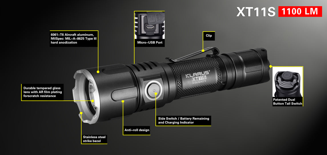 KLARUS XT11S 1100 Lumen Ultra Compact Tactical Flashlight