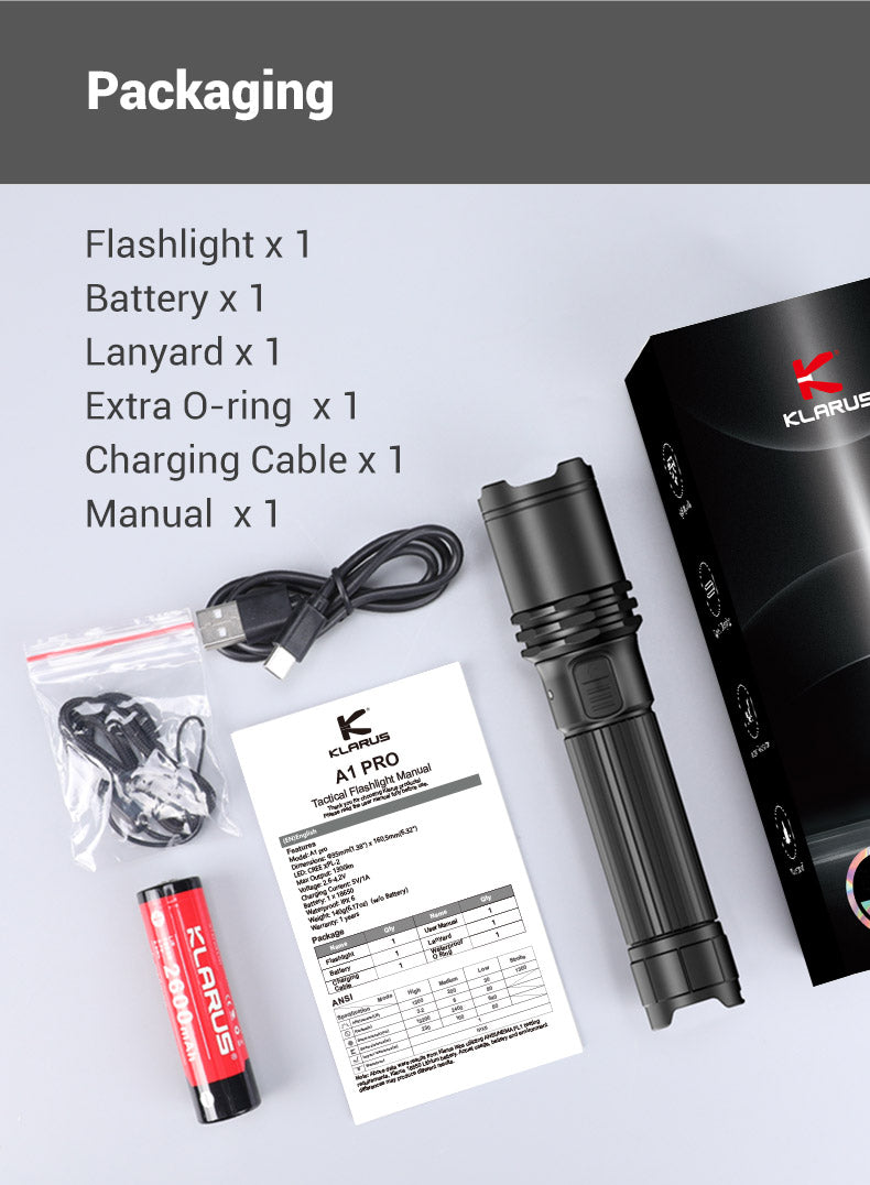 KLARUS A1 Pro 1300 Lumen Tactical Flashlight
