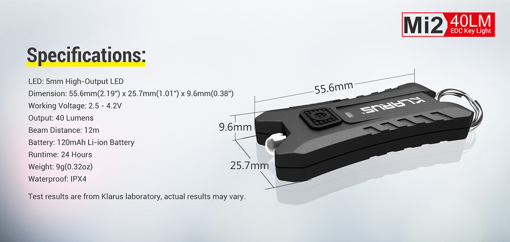 KLARUS Mi2 USB Keychain Light 1.5 - 40 Lumens