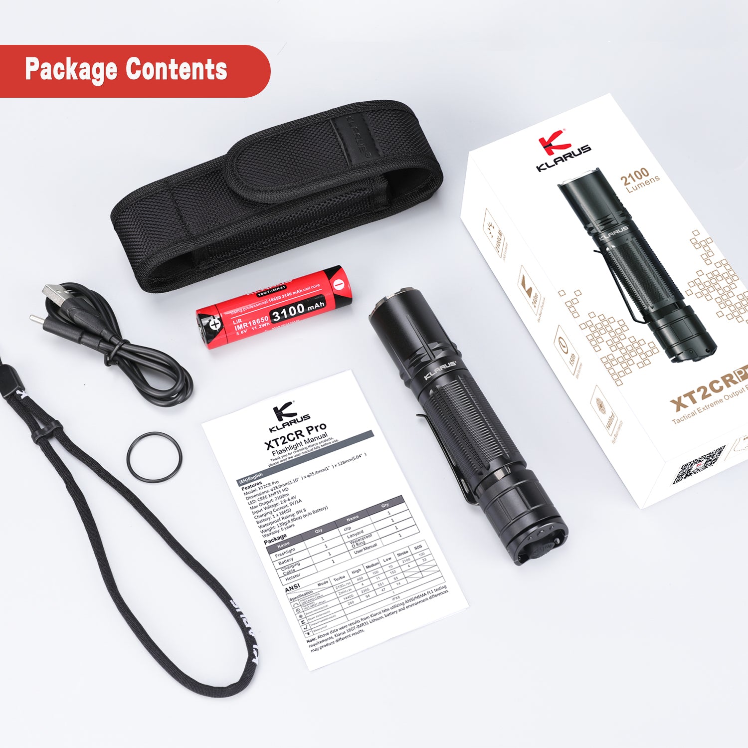 KLARUS XT2CR Pro 2100 Lumen Tactical Flashlight