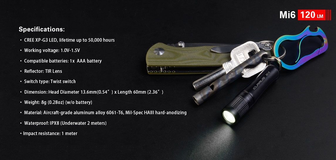 KLARUS Mi6 120 Lumen Keychain Flashlight