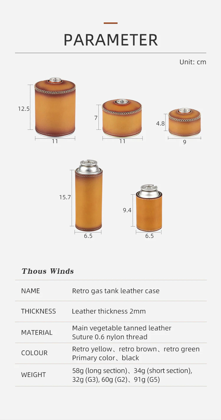 THOUS WINDS 230G Gas Canister Retro Handmade Leather Cover