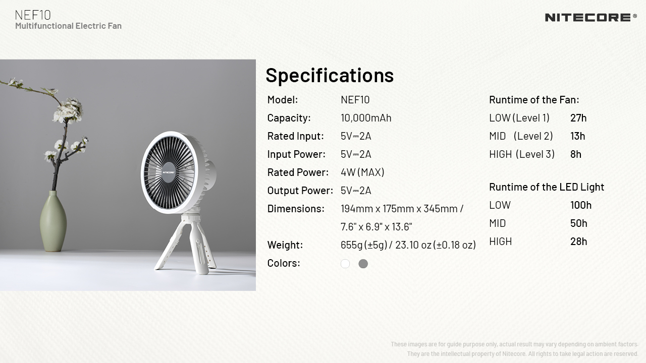 NITECORE NEF10 Multi-Purpose Portable Fan Built-in Battery 10000mAh