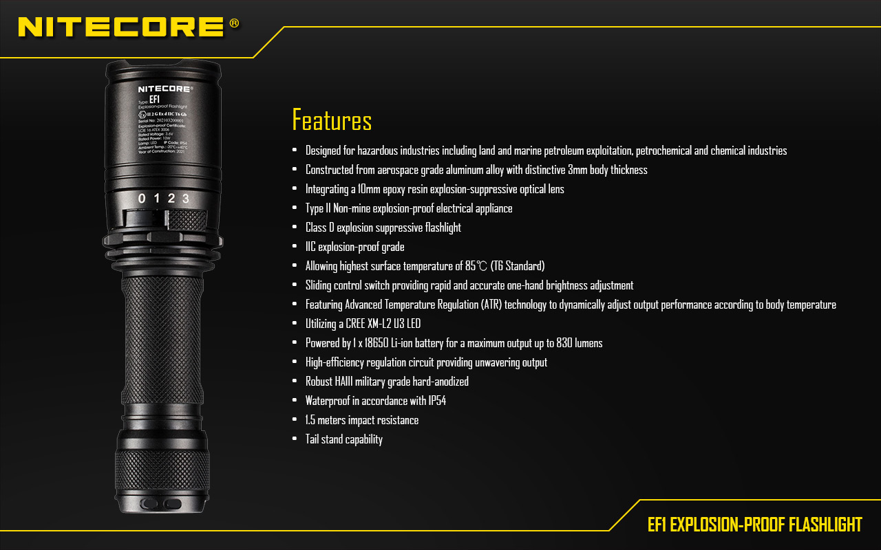 NITECORE EF1 Explosion-Proof Flashlight 830LM
