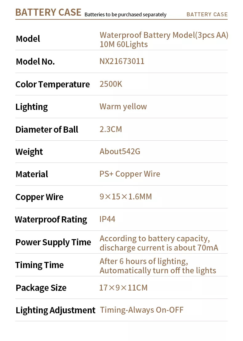 Mobi Garden Crystal Ball LED String Lights 10M Outdoor Indoor Camping Decorative Lights NX21673011 (Battery Version)