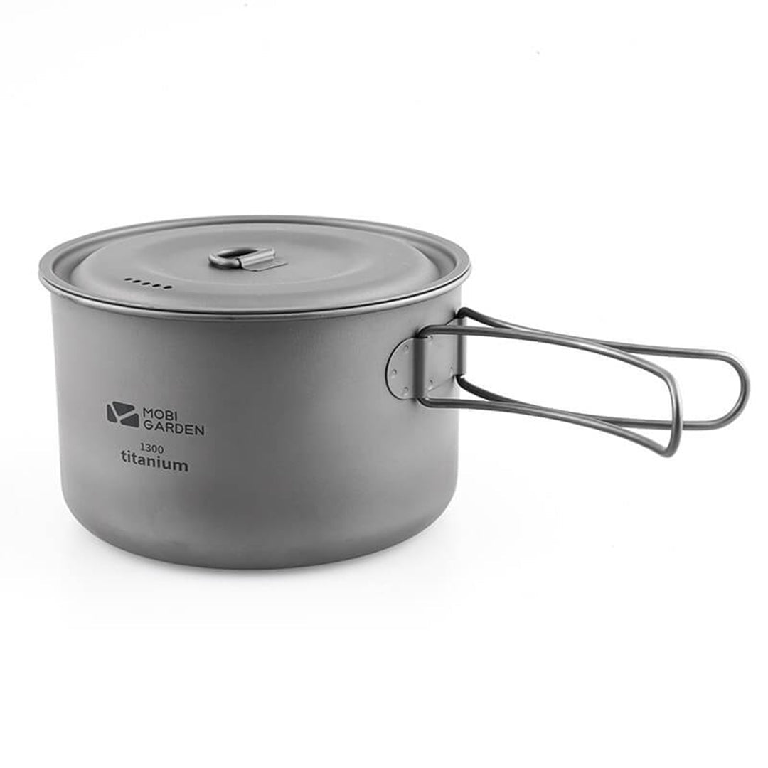 MOBI GARDEN Titanium Pot with Folding Handle & Lid 1300ml