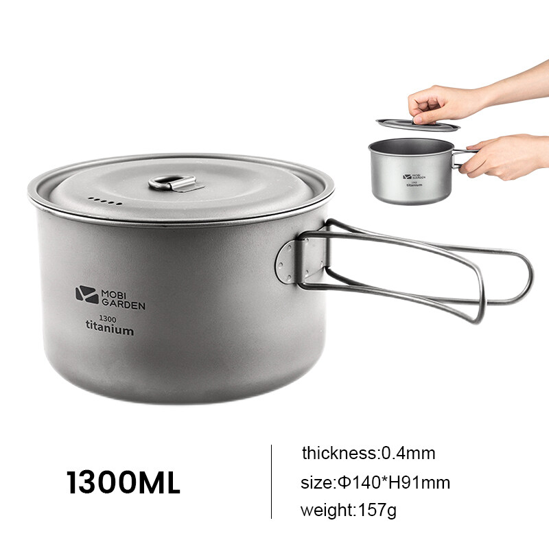 MOBI GARDEN Titanium Pot with Folding Handle & Lid 1300ml