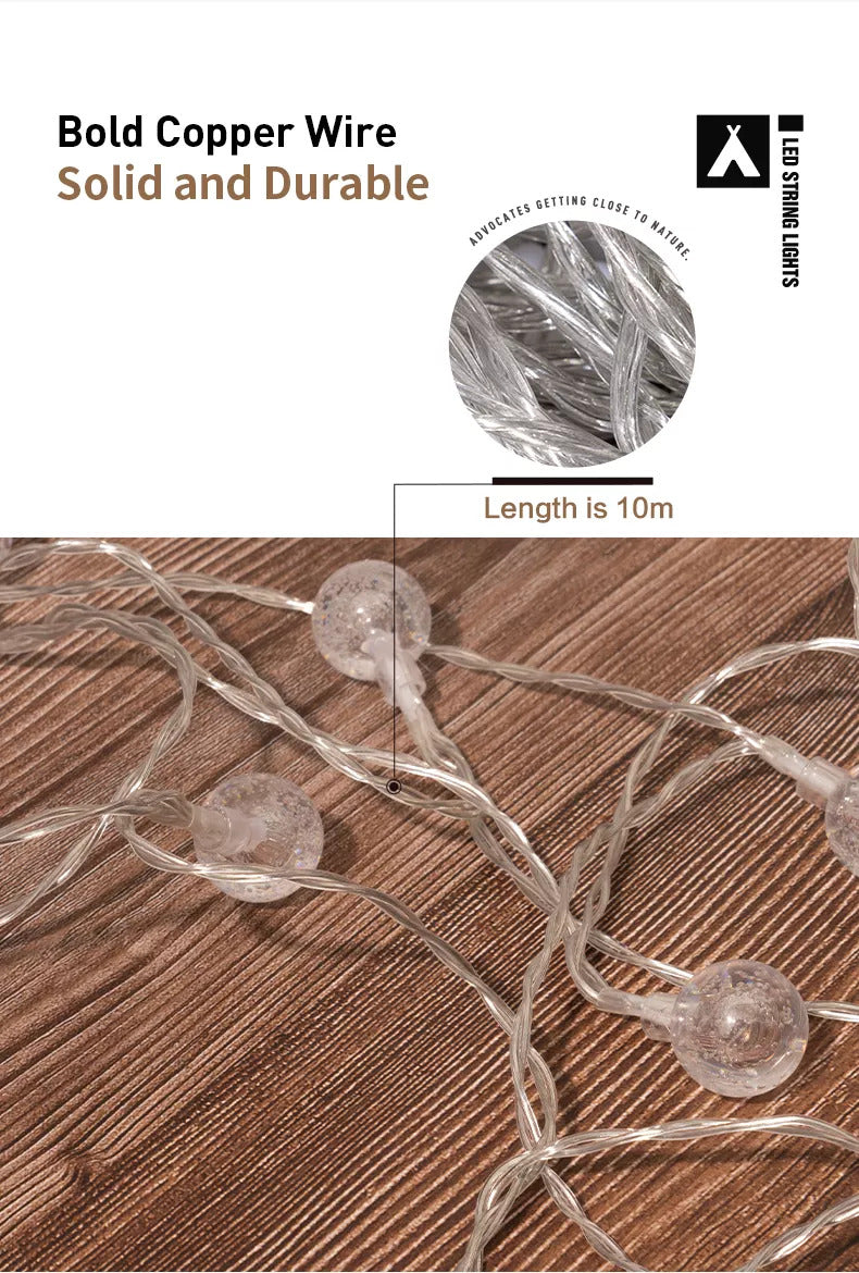 MOBI GARDEN Crystal Ball LED String Lights 10M