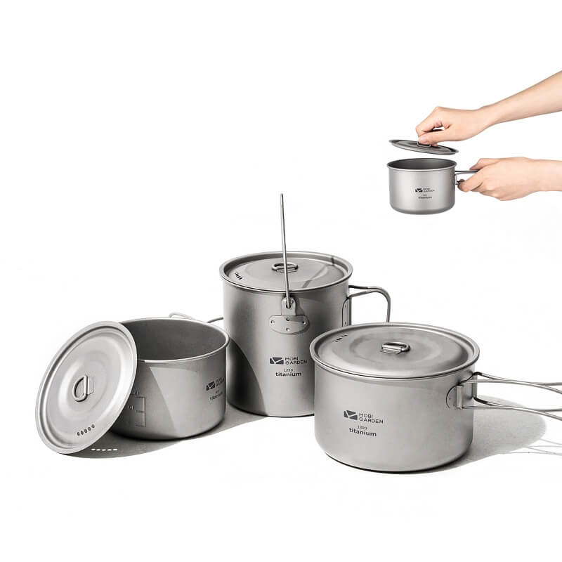 MOBI GARDEN Titanium Pot with Folding Handle & Lid 1300ml