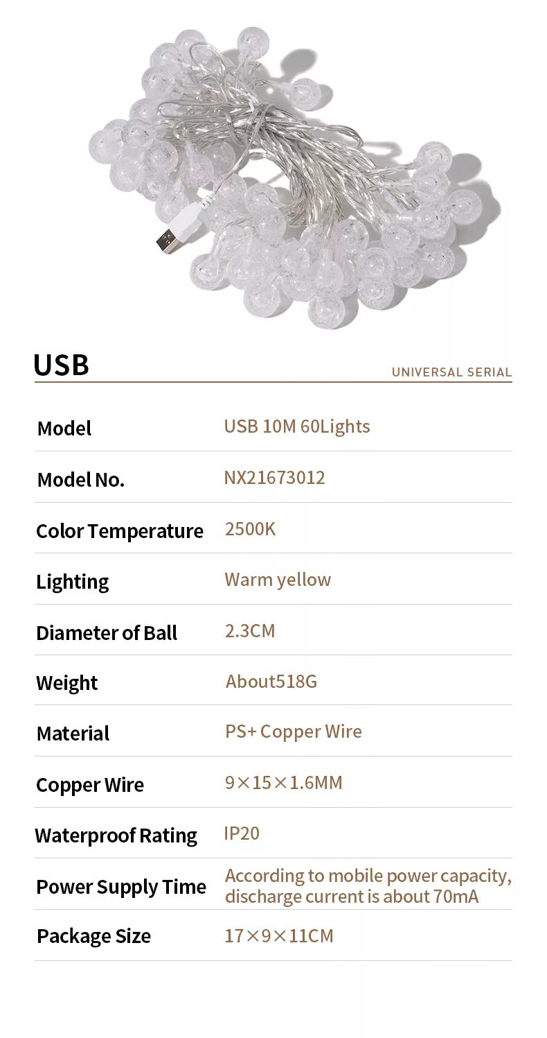 MOBI GARDEN Crystal Ball LED String Lights 10M