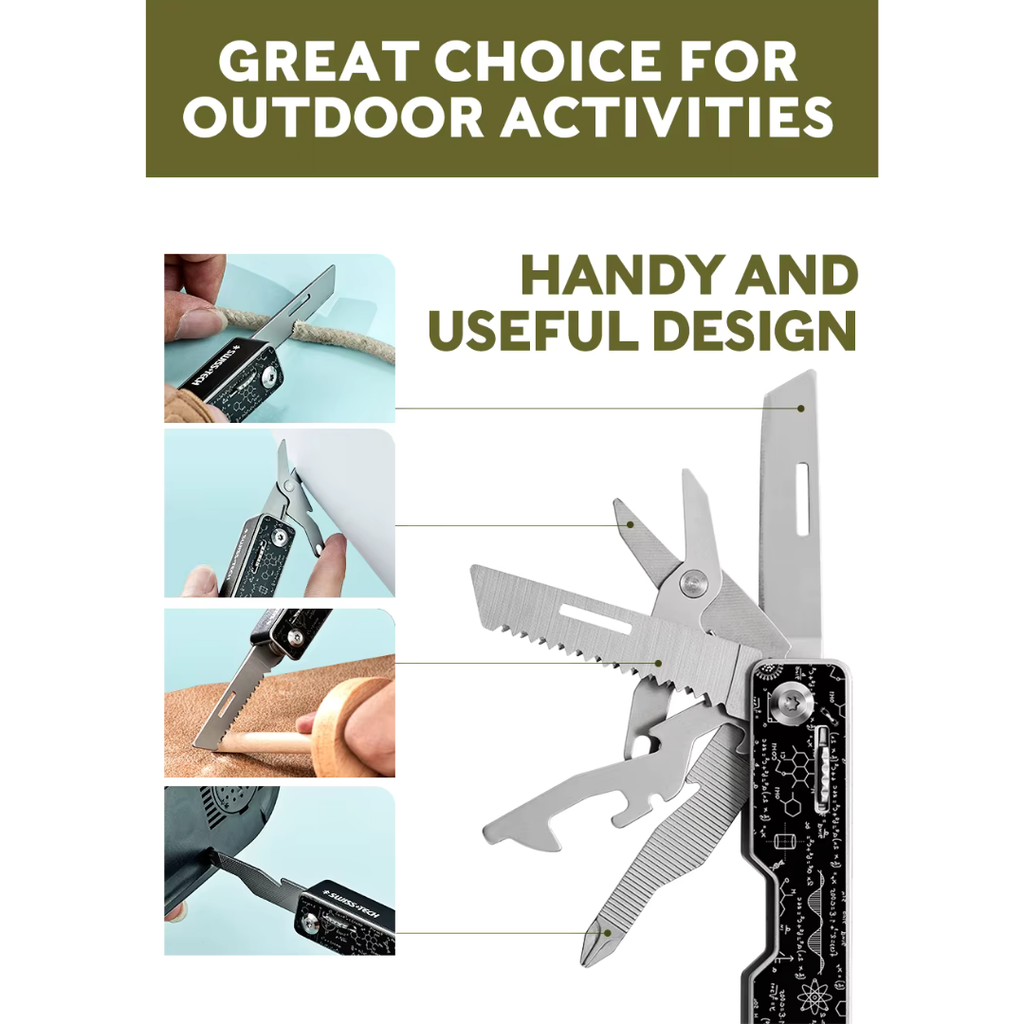 SWISS TECH Zebra 9 in 1 Steel Multitool Pocket Folding Portable Knife WF1002