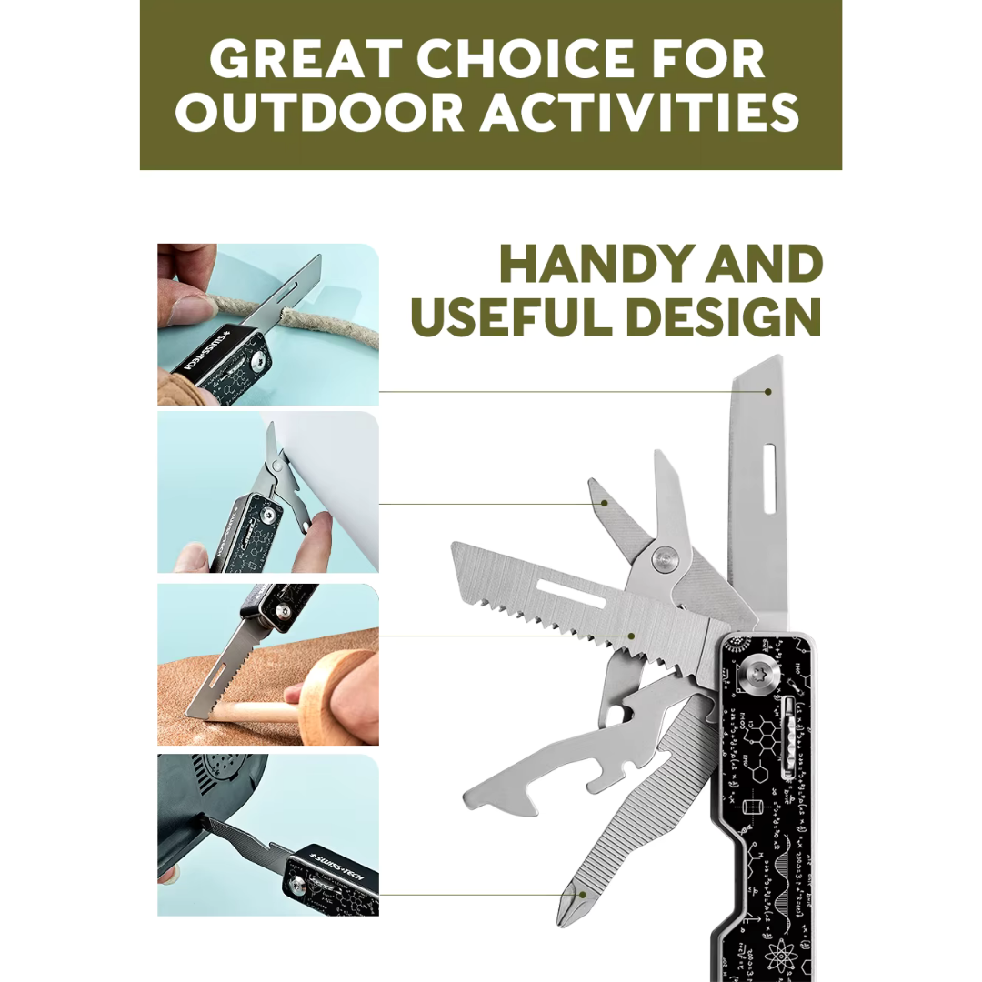 SWISS TECH Zebra 9 in 1 Steel Multitool Pocket Folding Portable Knife WF1002