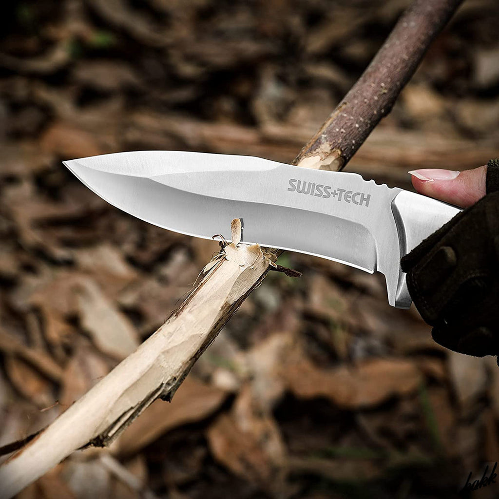SWISS TECH Fixed Blade Knife with Leather Sheath Full-Tang SK1001