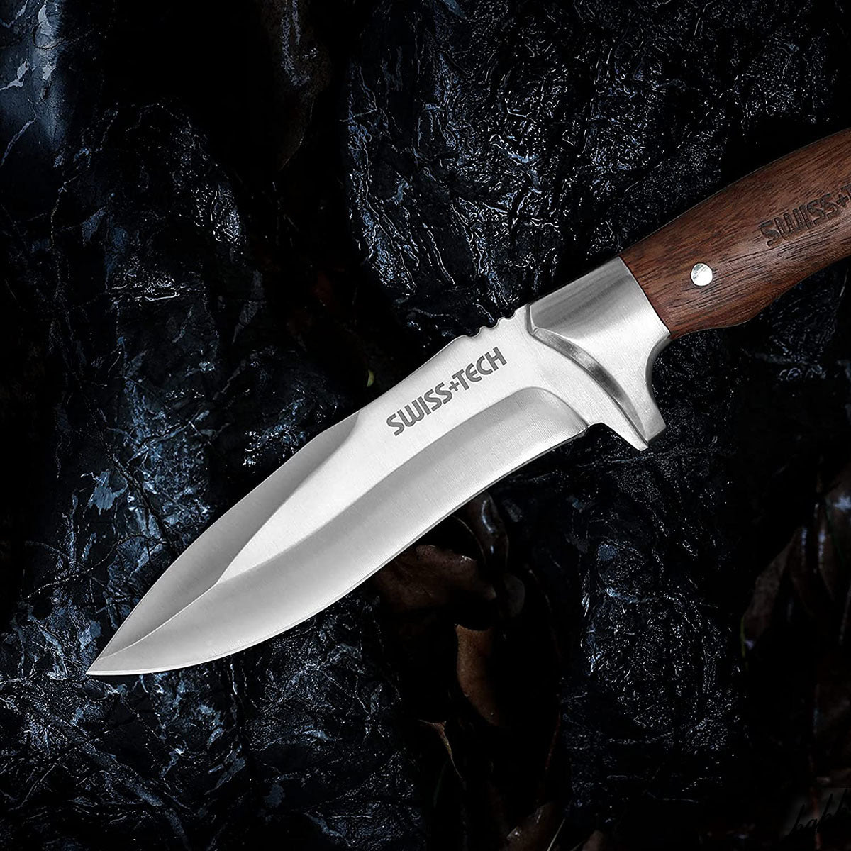 SWISS TECH Fixed Blade Knife with Leather Sheath Full-Tang SK1001