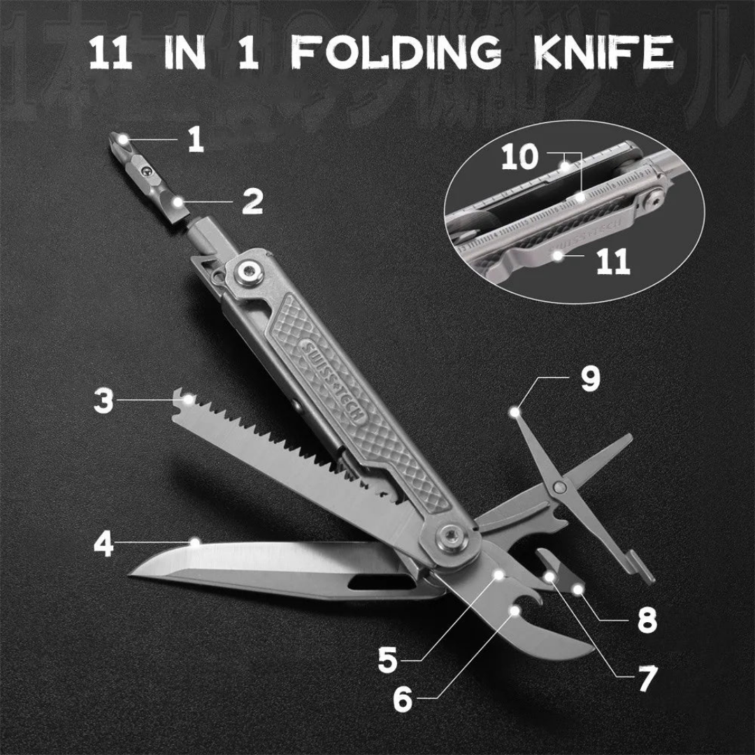 SWISS TECH Wolf Tooth 11 IN 1 Silver Folding Mini Multitool WP1002