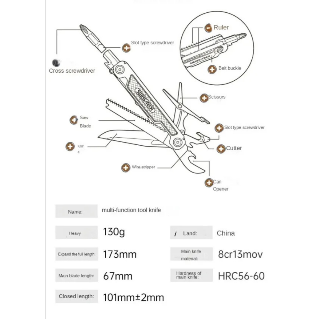 SWISS TECH Wolf Tooth 11 IN 1 Silver Folding Mini Multitool WP1002