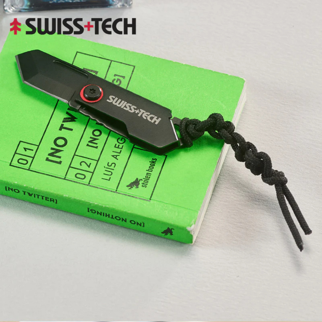 SWISS TECH Glowworm Small Black Stainless Steel Mini Folding Knife BC1001