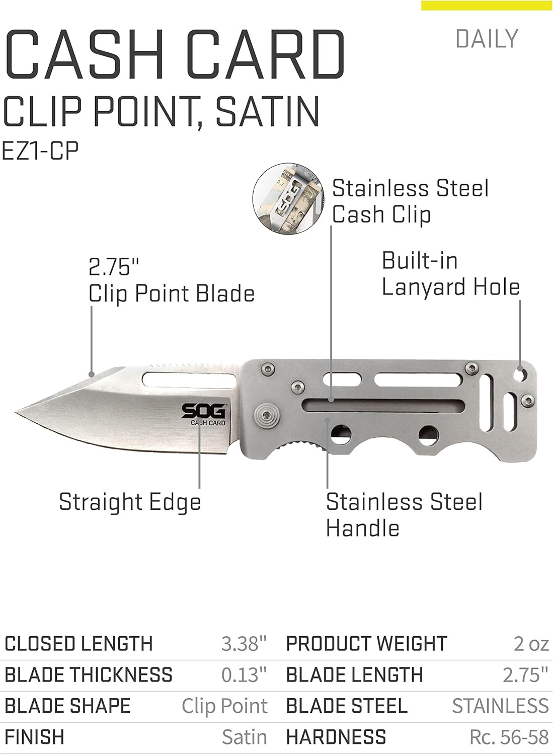 SOG Cash Card Money Clip Pocket Knife