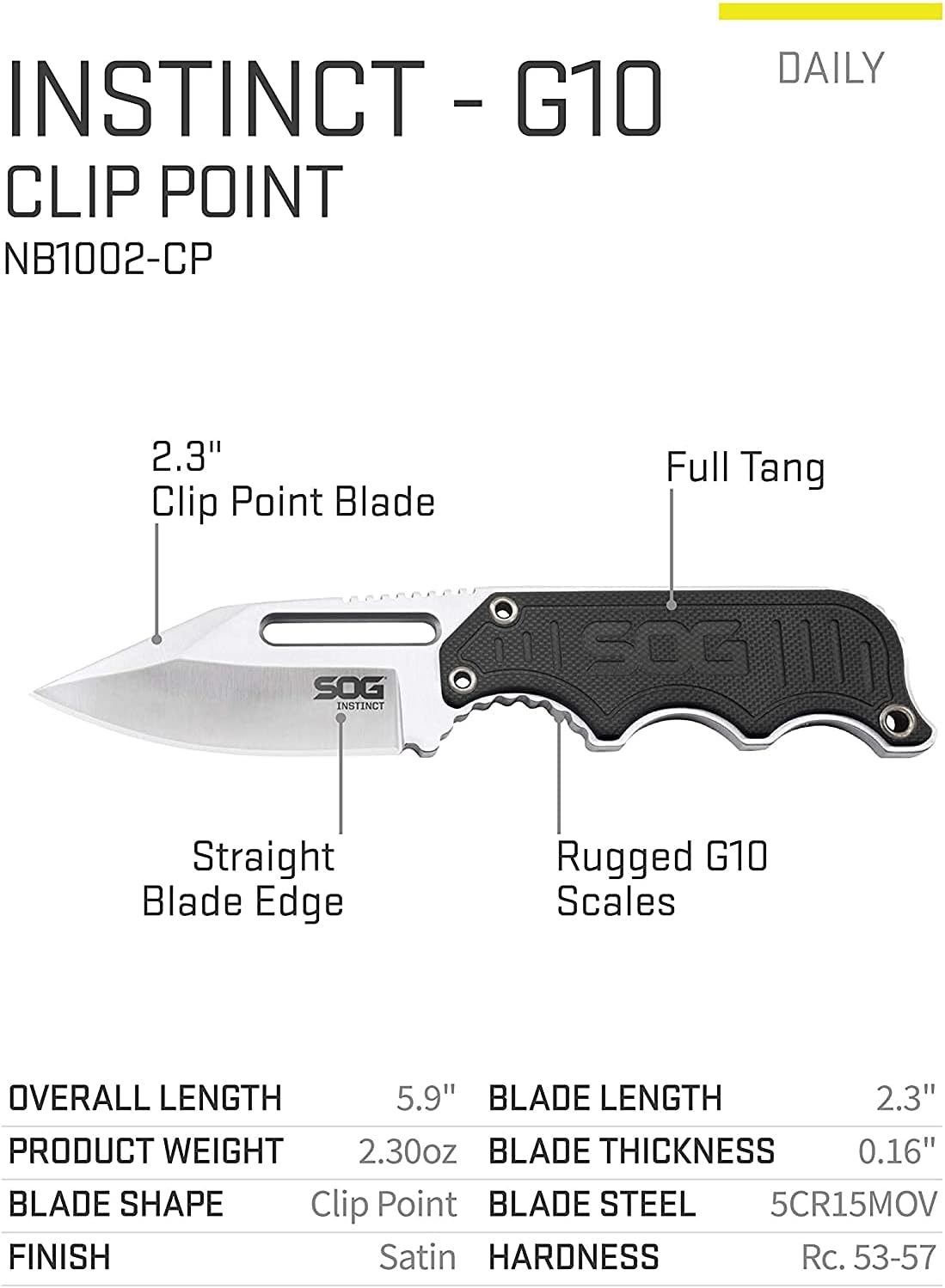 SOG Instinct Fixed Blade Stainless Steel Knife