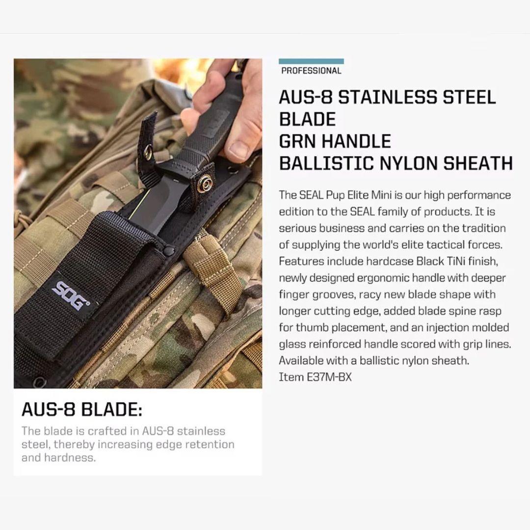 SOG Seal Pup Elite Mini Tactical Fixed Blade Knife
