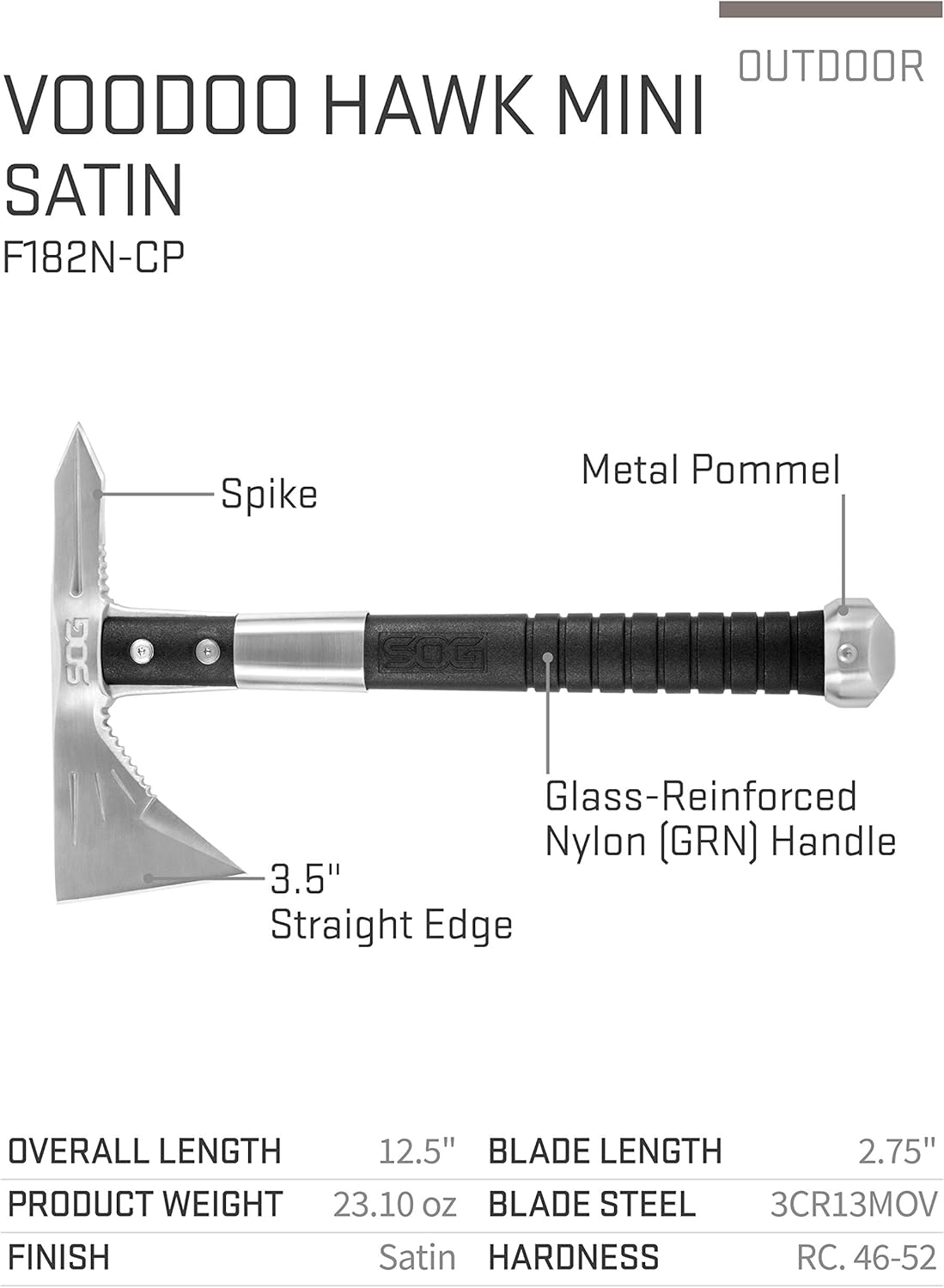SOG Voodoo Hawk Mini Silver Survival Tactical Axe