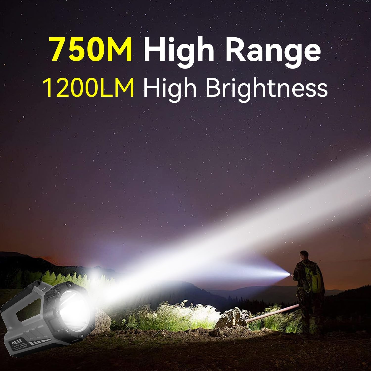 SUNREI TZ1200 Long-Range Rechargeable Flashlight – 750m, 1200 Lumens