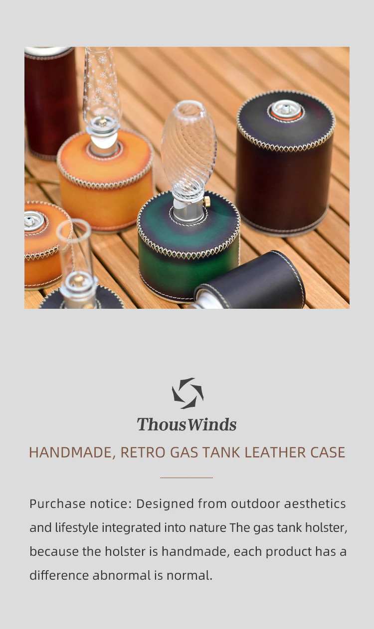 THOUS WINDS 450G Gas Canister Retro Handmade Leather Cover