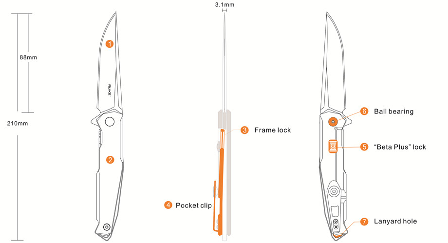 RUIKE P108-SB Stonewashed Flipper Folding Pocket Knife