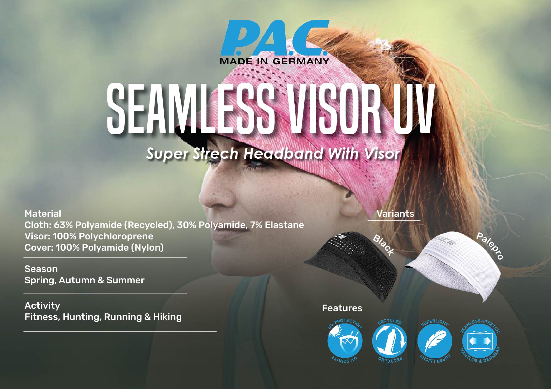 PAC UV Seamless Visor Super Stretch Quick-Dry Headband