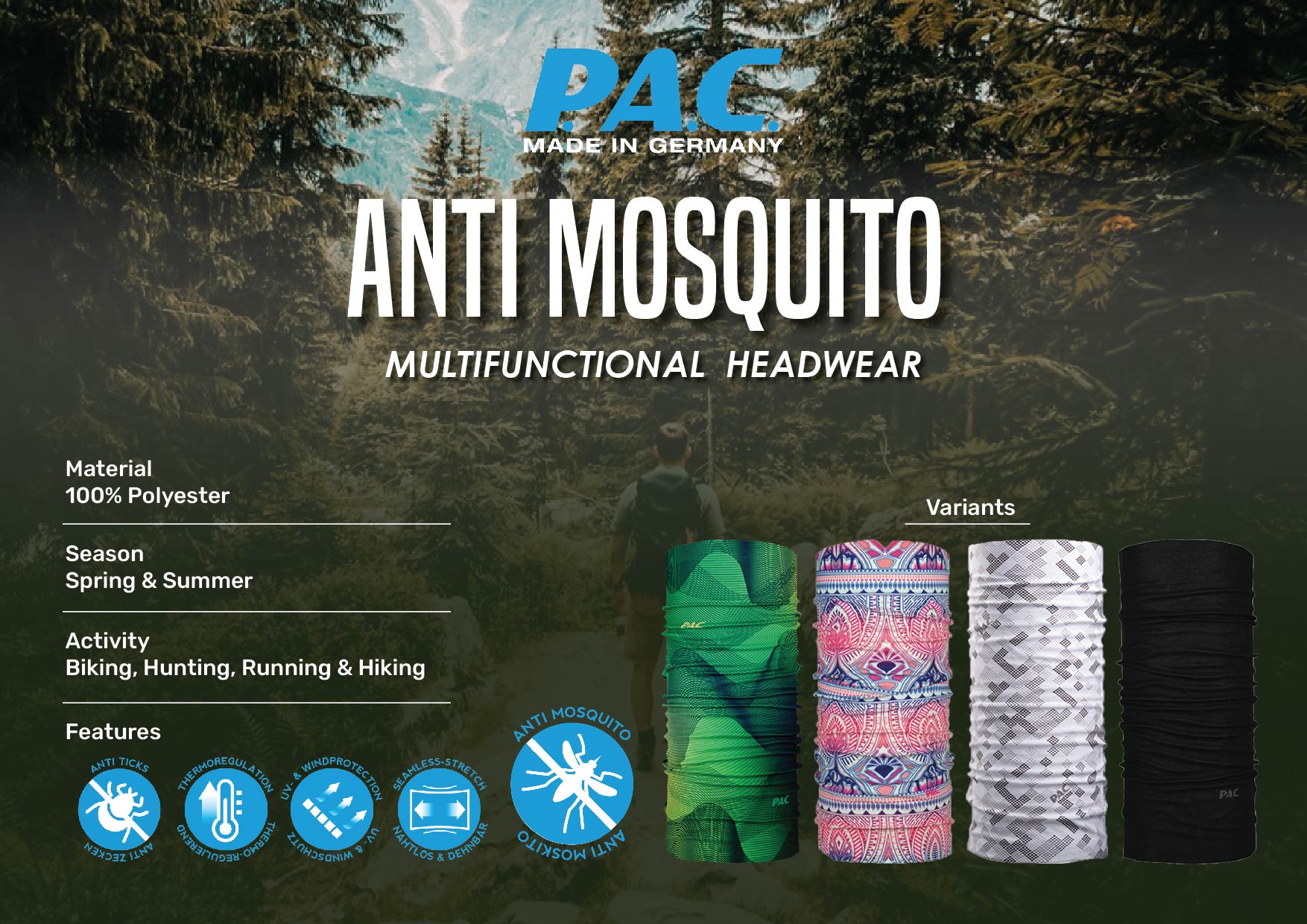 PAC Anti Mosquito Multifunctional Headwear Bandana Scarf