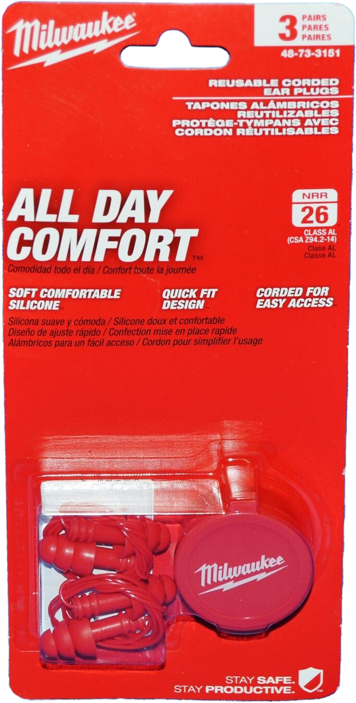 MILWAUKEE Noise Protection Reusable Corded Earplugs – 3 Pairs