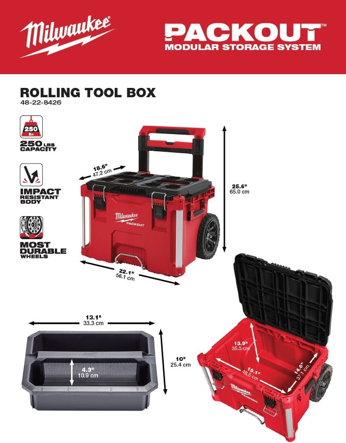 MILWAUKEE PACKOUT Handle Tray Rolling Tool Box