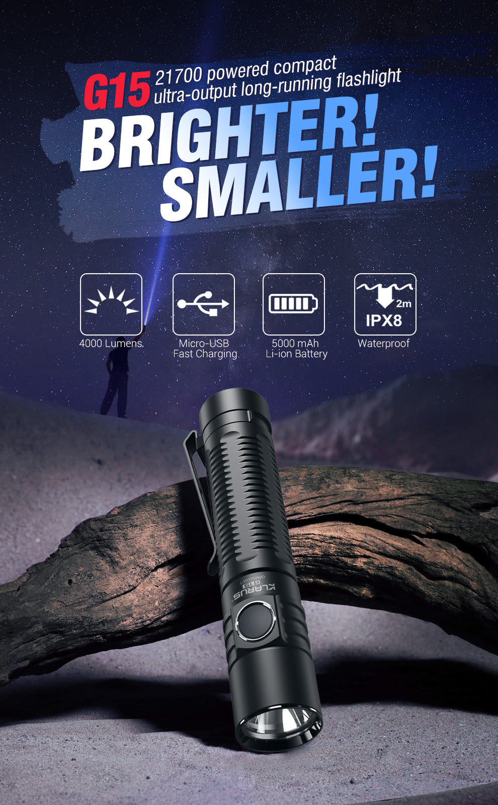 KLARUS G15 4000 Lumen Compact Ultra Flashlight